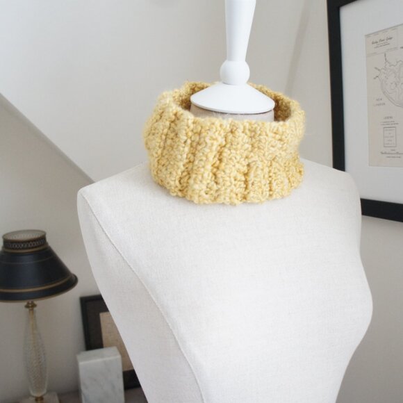 Handmade Mustard Yellow Knit Winter Ski Headband Ear Muff Cowl - Picture 2 of 8